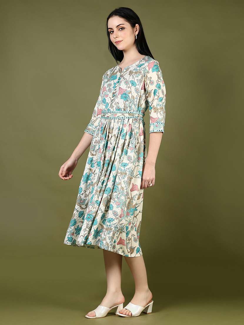 women printed notch neck flared ethnic dress - 21733415 - Standard Image - 2