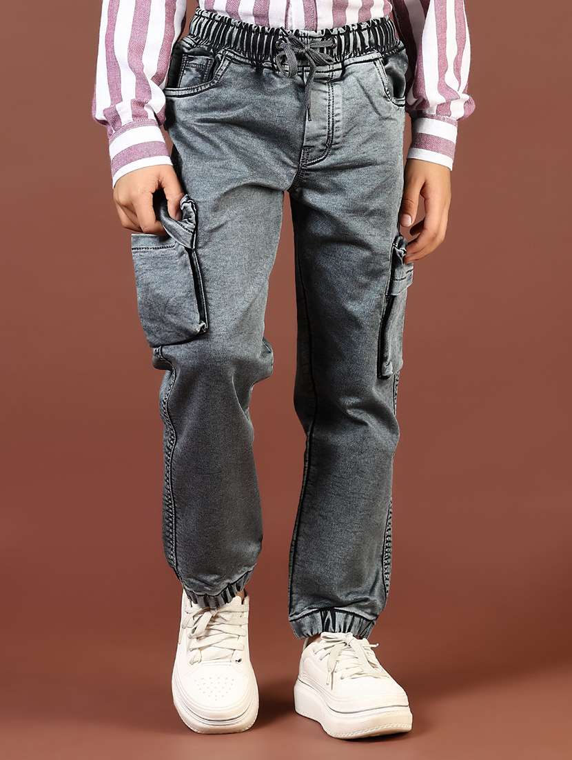 boys solid mid rise denim cargo