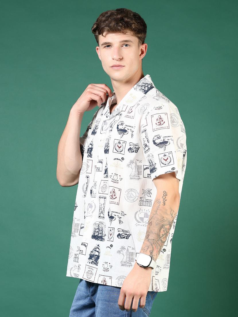 men printed cuban collared casual shirt - 21733449 - Standard Image - 2