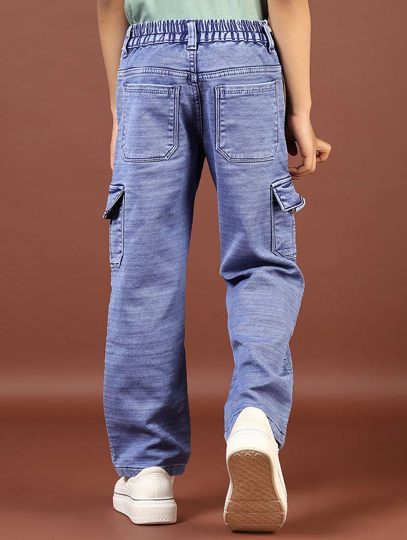boys solid mid rise denim cargo - 21733483 - Standard Image - 2