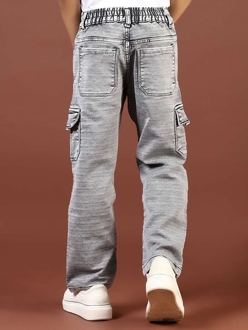 boys solid mid rise denim cargo - 21733484 -  Standard Image - 2