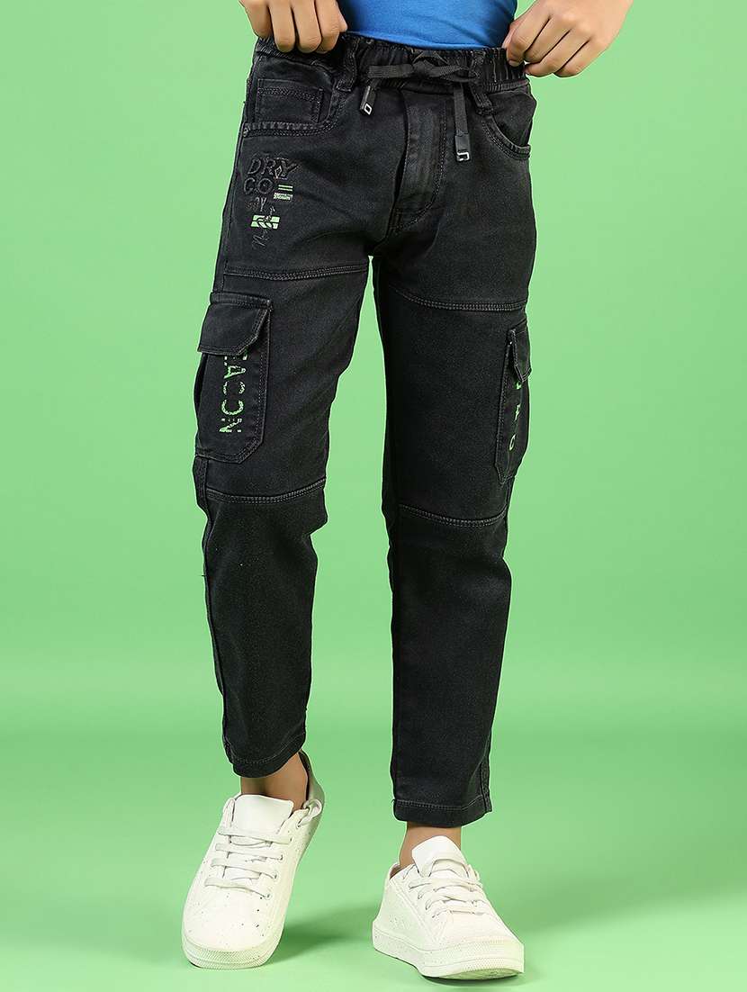 boys solid mid rise denim cargo