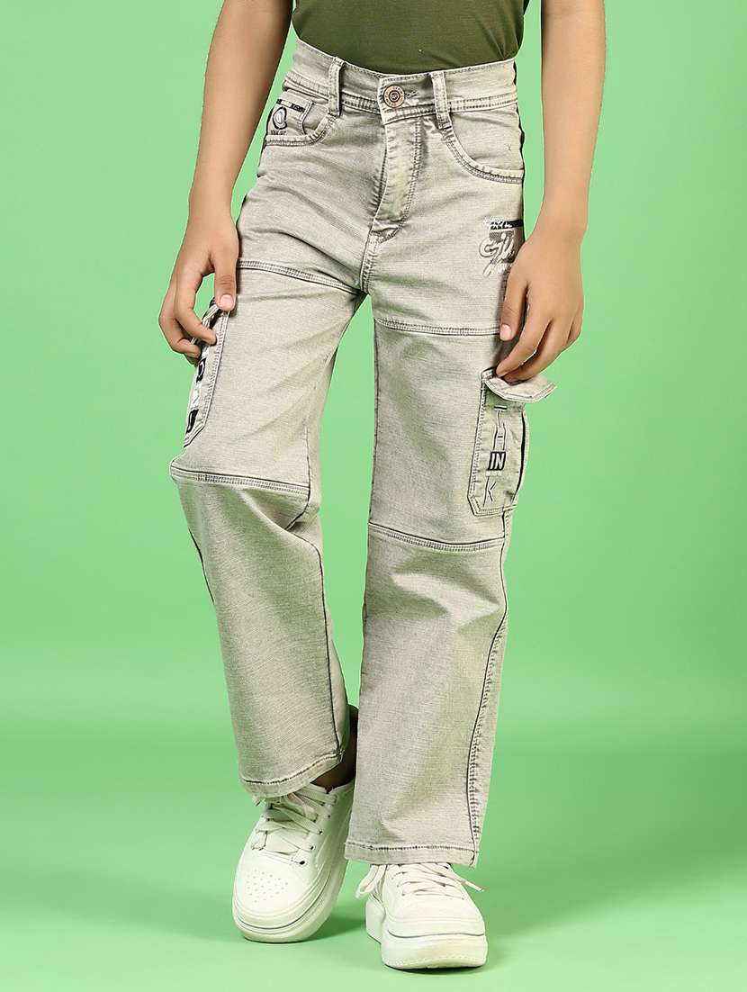boys solid mid rise denim cargo