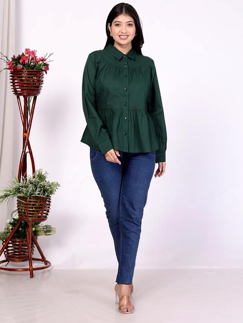 women green solid long sleeve regular shirt - 21733587 - Standard Image - 0