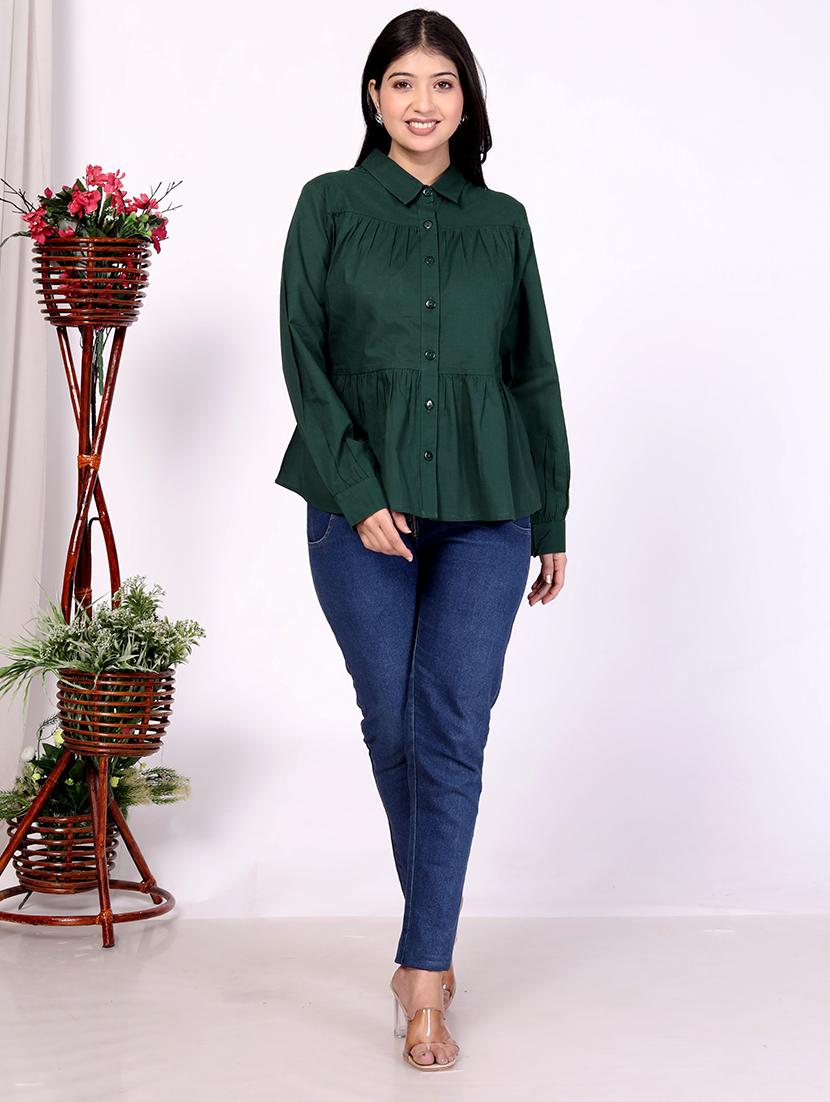women green solid long sleeve regular shirt - 21733587 - Zoom Image - 0