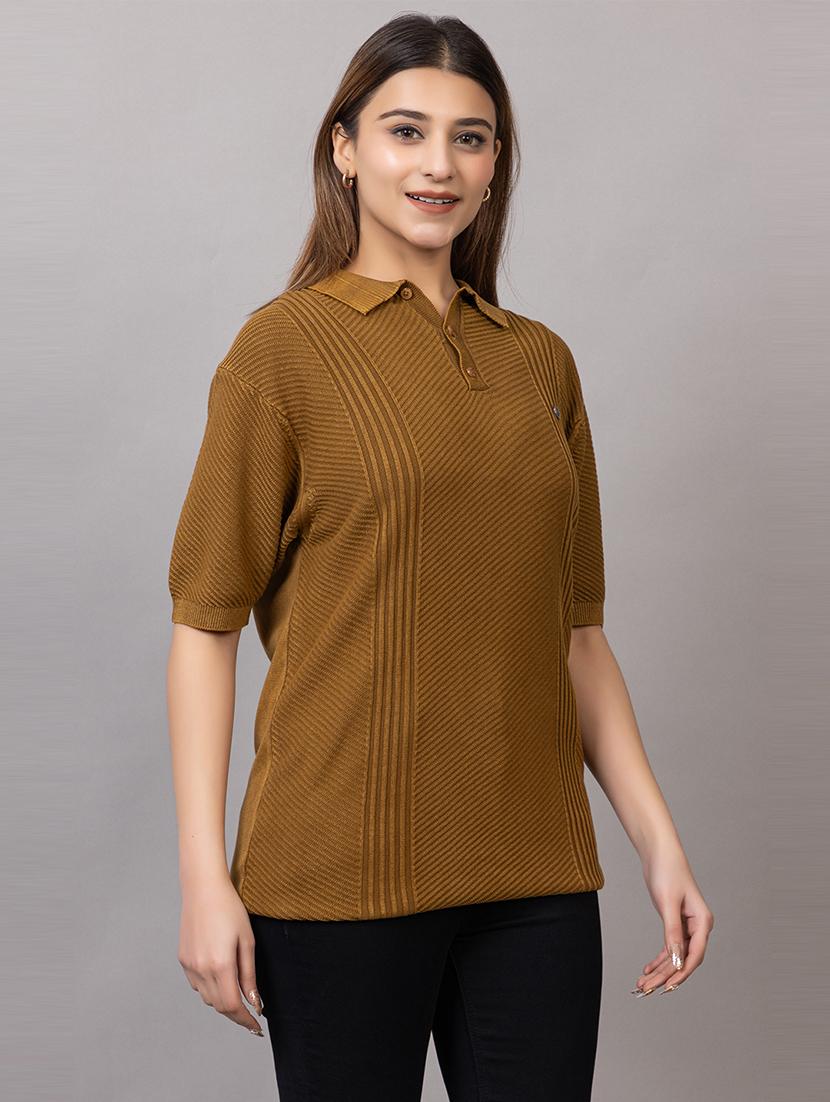 women self design short sleeve polo t-shirt - 21733599 - Standard Image - 2