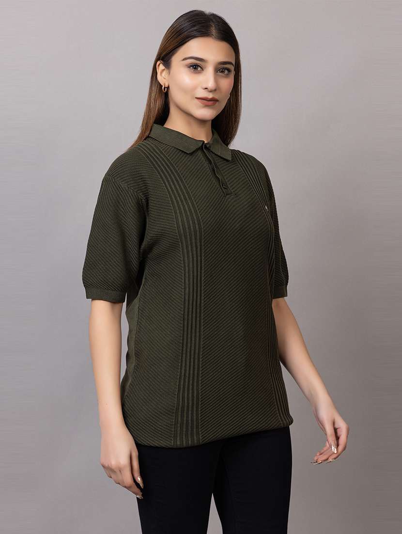 women self design short sleeve polo t-shirt - 21733601 - Standard Image - 2