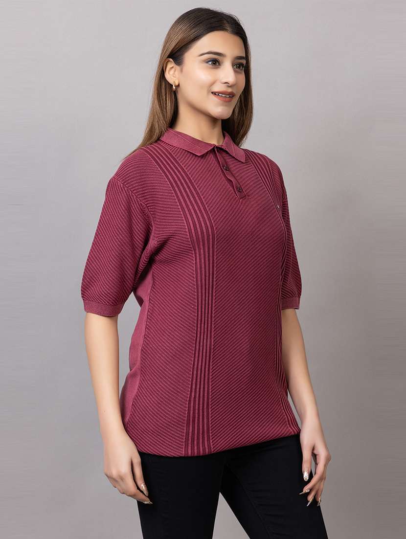 women self design short sleeve polo t-shirt - 21733602 -  Standard Image - 2