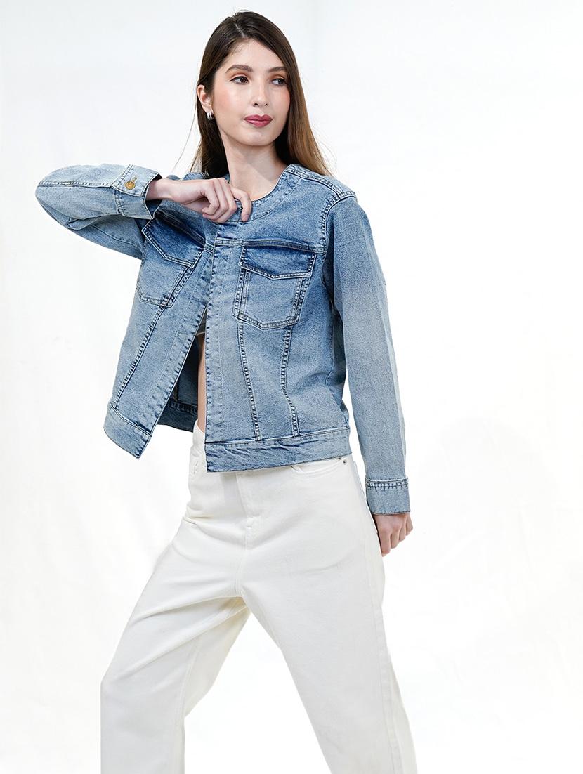 women blue long sleeve denim jacket - 21733635 - Zoom Image - 0