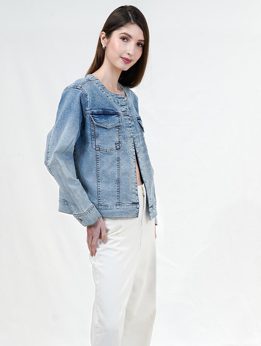 women blue long sleeve denim jacket - 21733635 - Standard Image - 2