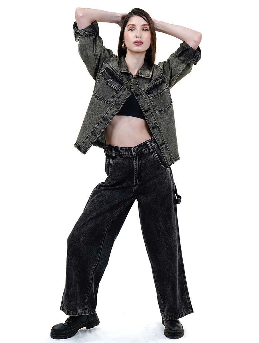 women black long sleeve denim jacket - 21733637 - Standard Image - 2
