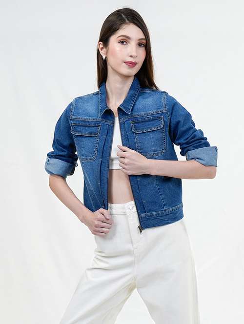 women blue long sleeve denim jacket - 21733638 - Standard Image - 0