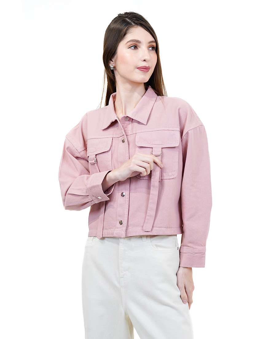 women pink long sleeve denim jacket