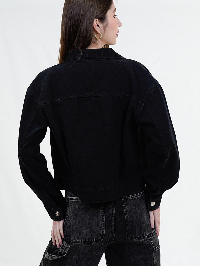 women black long sleeve embellished denim jacket - 21733640 - Standard Image - 2
