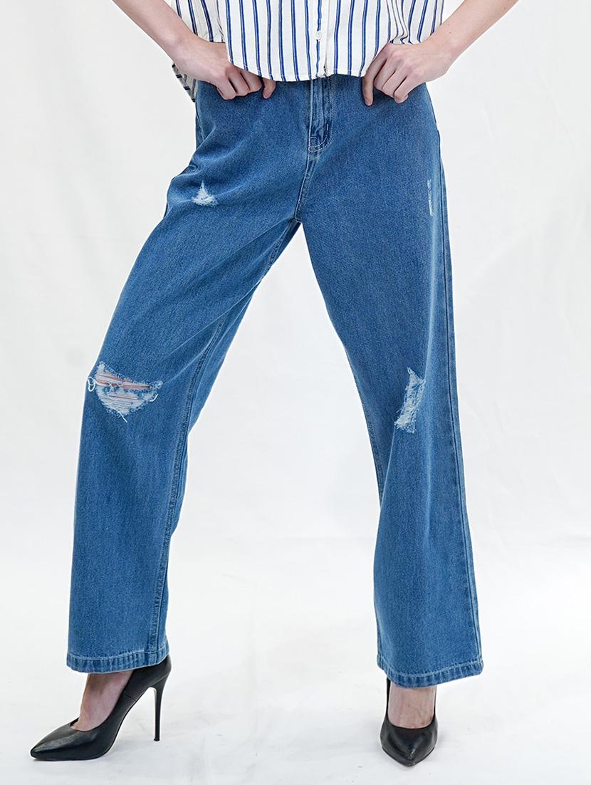 women blue full length distress wide leg jean - 21733660 - Zoom Image - 0