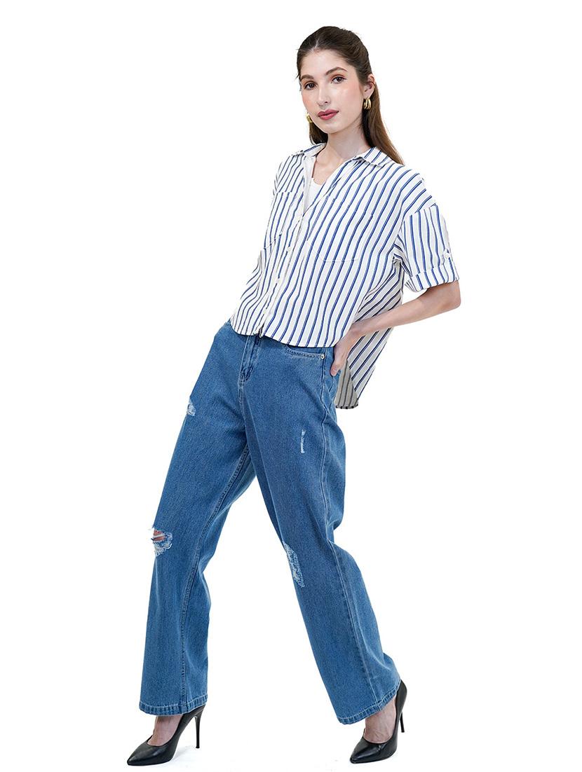 women blue full length distress wide leg jean - 21733660 - Standard Image - 2