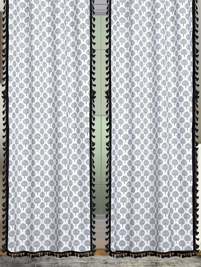 cotton curtain for , boho curtain with stainless steel rings curtain fabric (grey, 274 m)