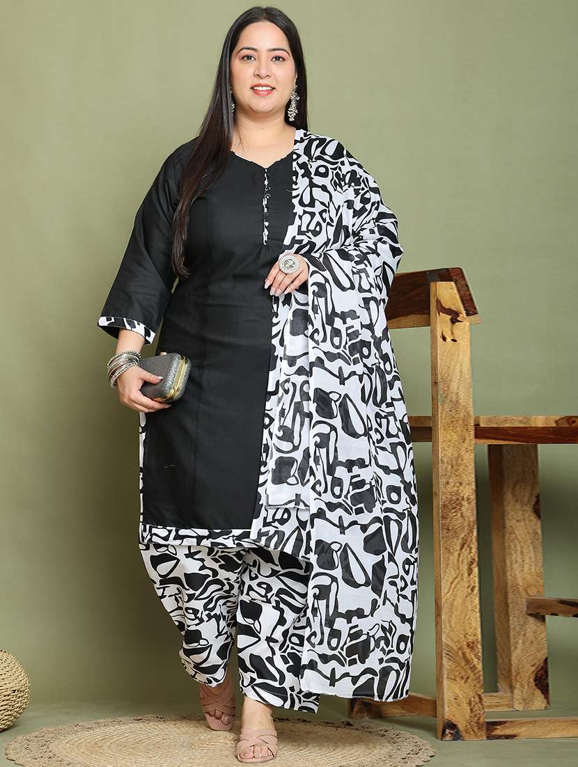 women three quarter sleeve kurta salwar with dupatta set