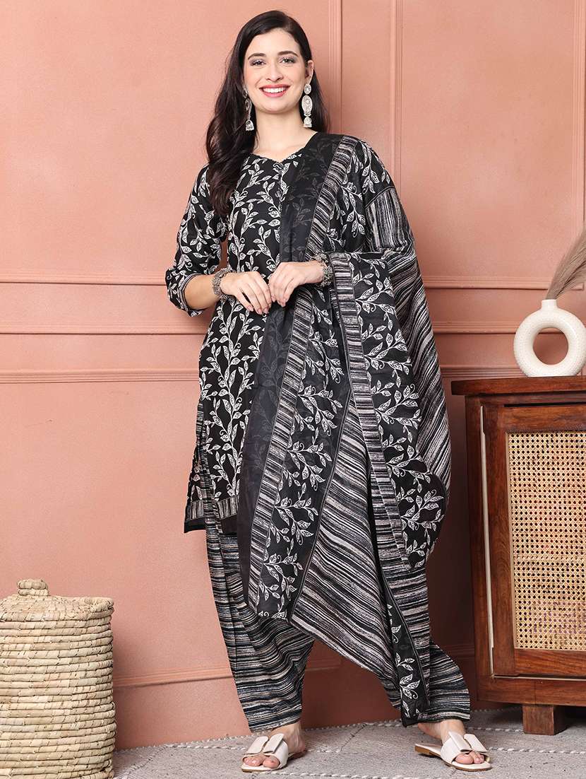 women black printed kurta salwar set with dupatta