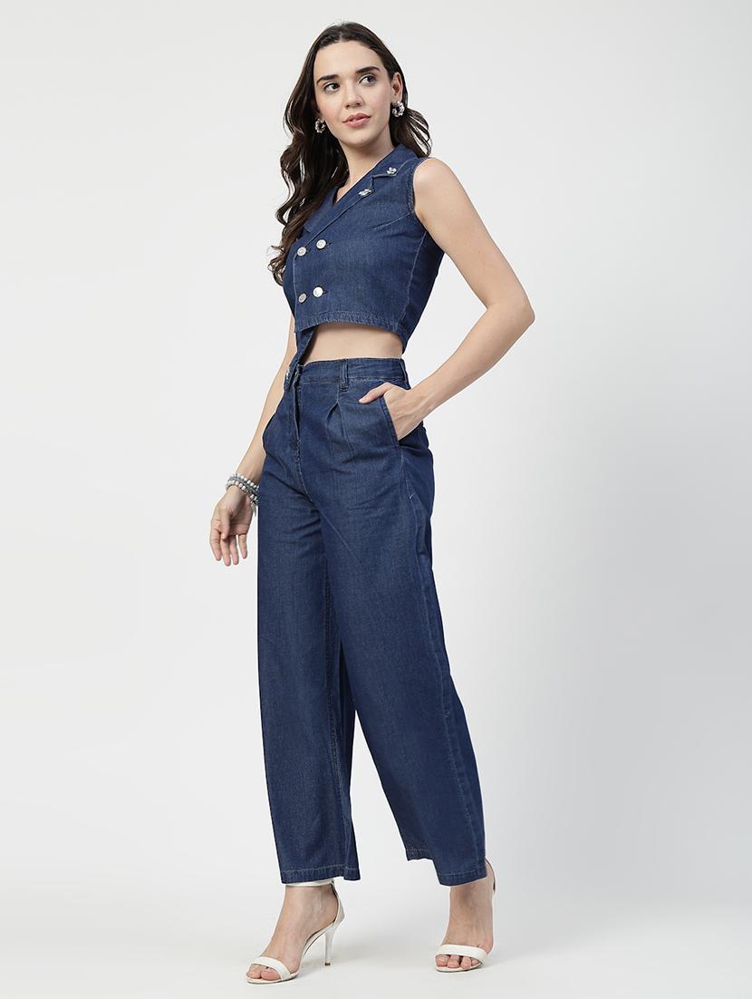 women blue solid top and trouser co-ord set - 21737318 - Standard Image - 2