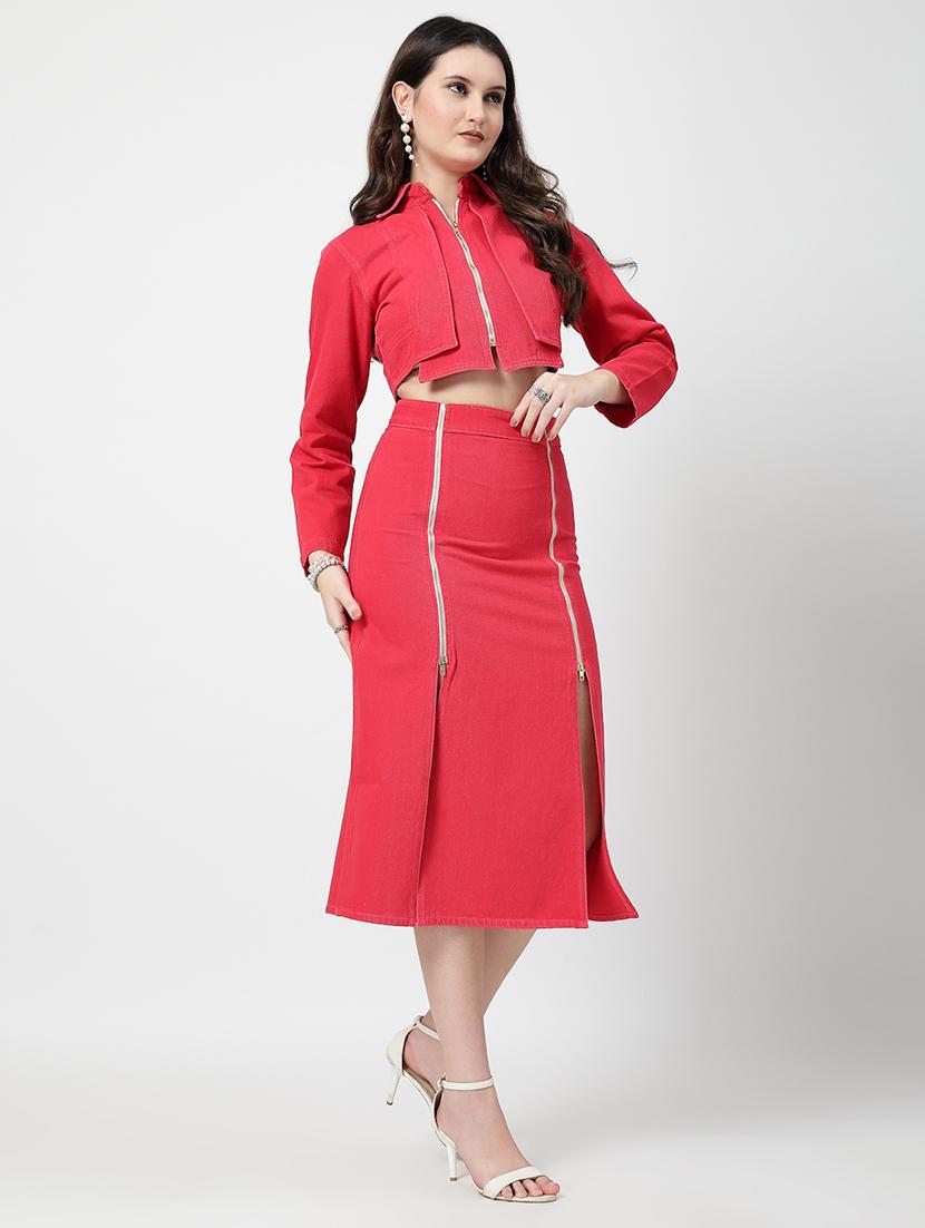 women pink solid top and skirt co-ord set - 21737320 - Standard Image - 2