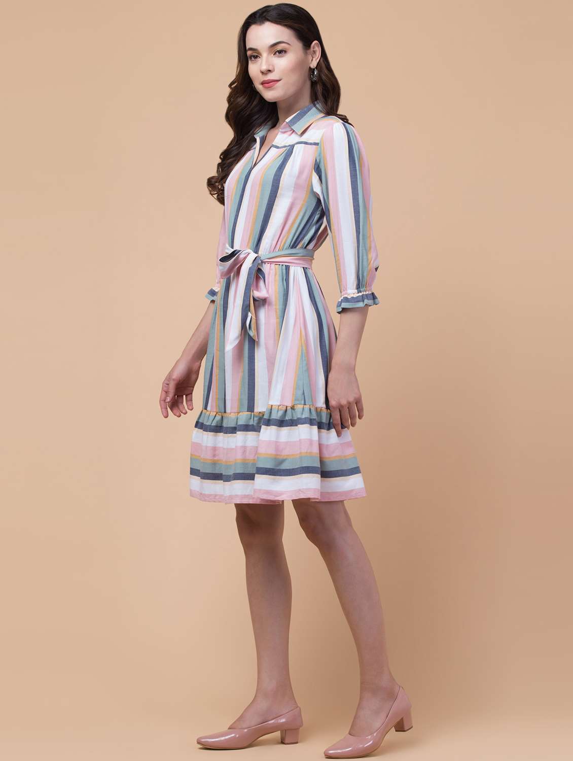 women striped tiered dress - 21737322 - Standard Image - 2