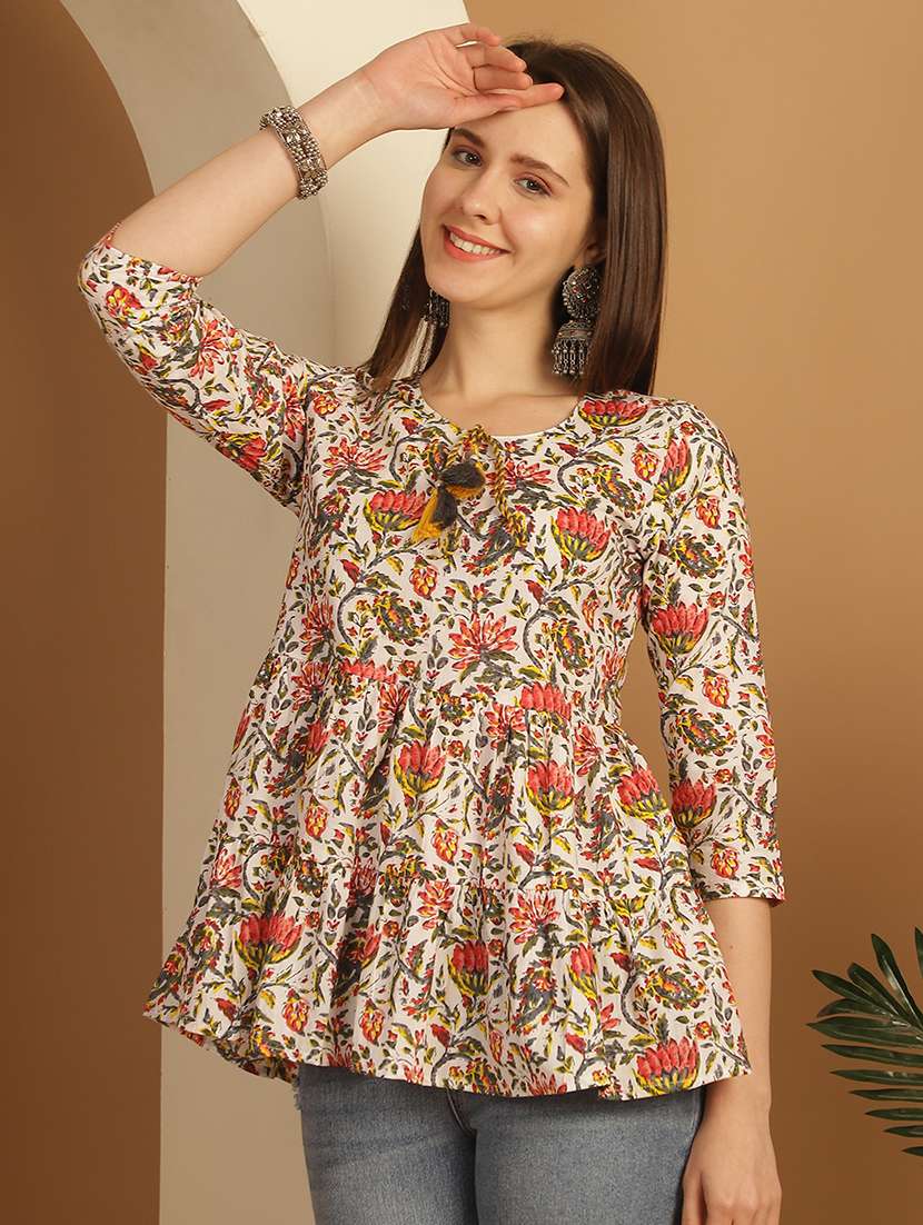 women three quarter sleeve a-line ethnic top - 21737369 -  Standard Image - 2