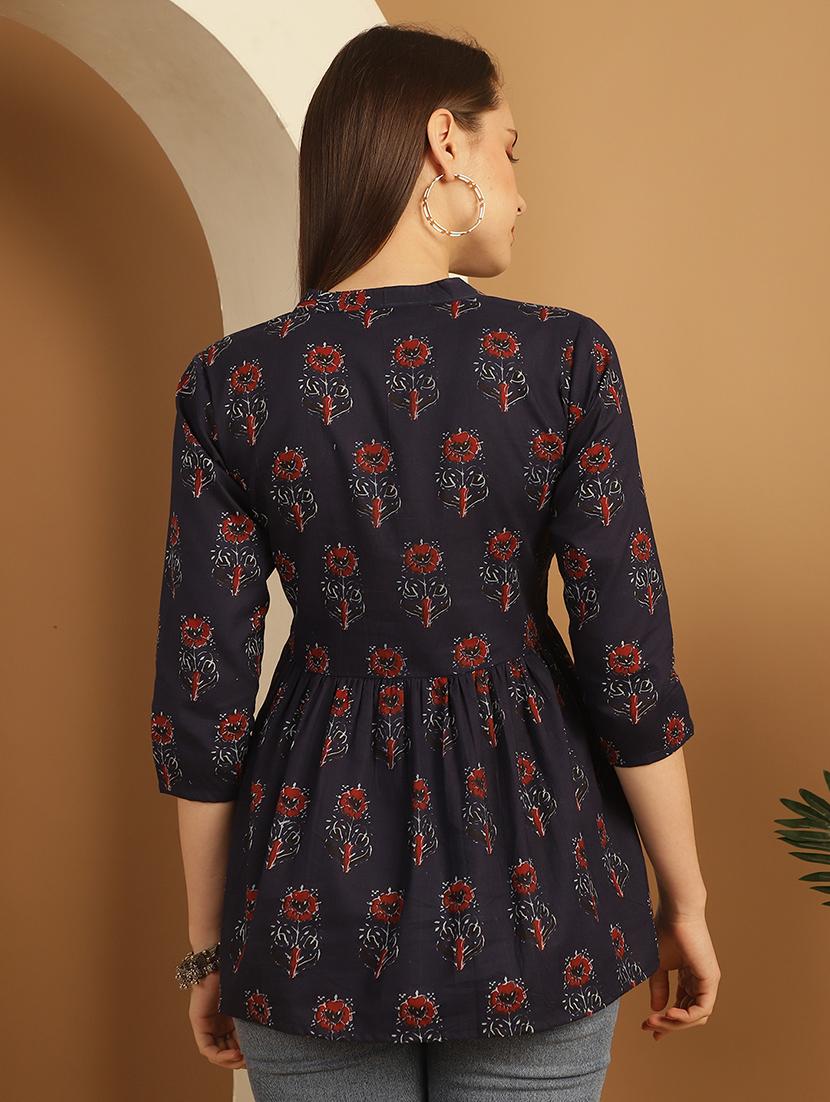 women three quarter sleeve a-line ethnic top - 21737370 - Standard Image - 2