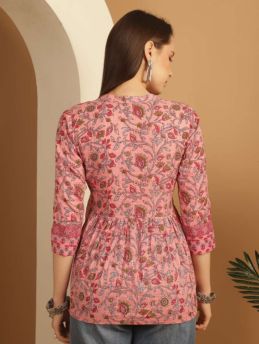 women floral printed three quarter sleeve a-line top - 21737371 -  Standard Image - 2