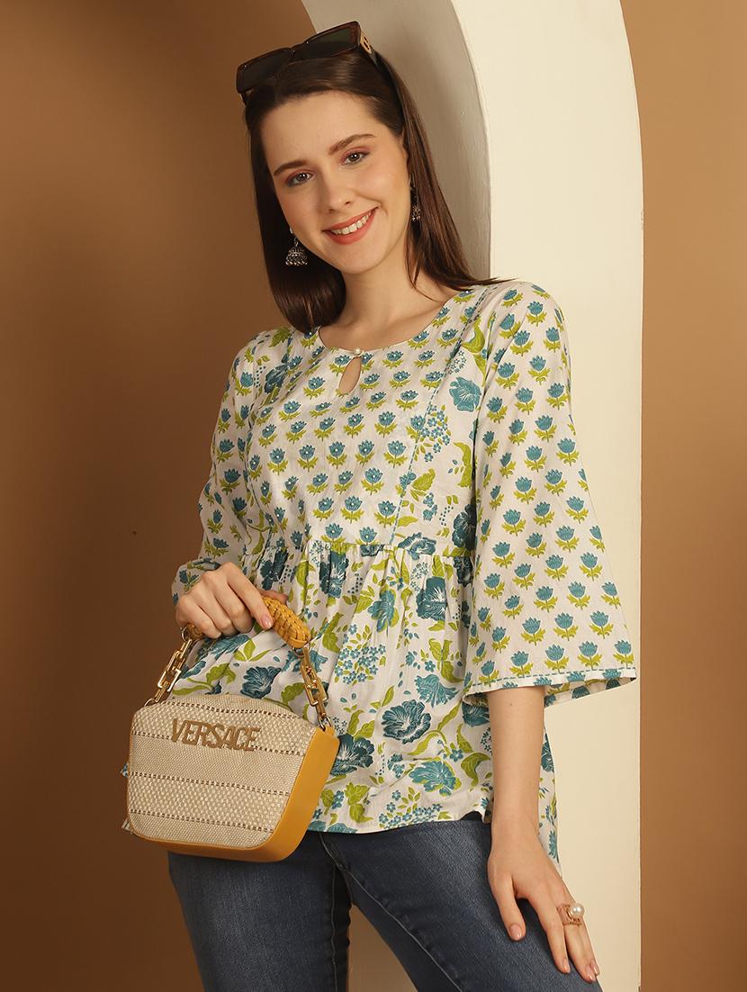 women three quarter sleeve flared ethnic top - 21737375 - Standard Image - 2