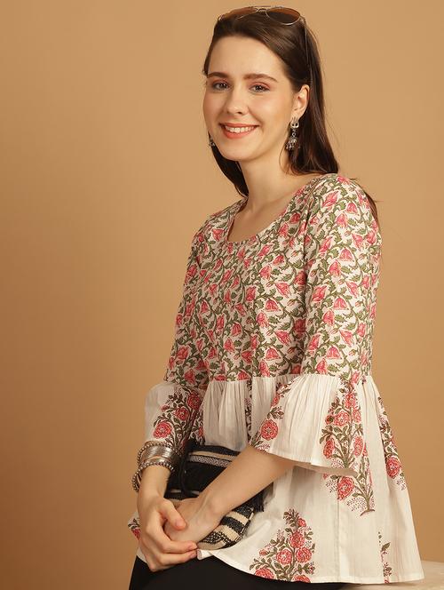 women three quarter sleeve flared ethnic top - 21737378 - Standard Image - 0