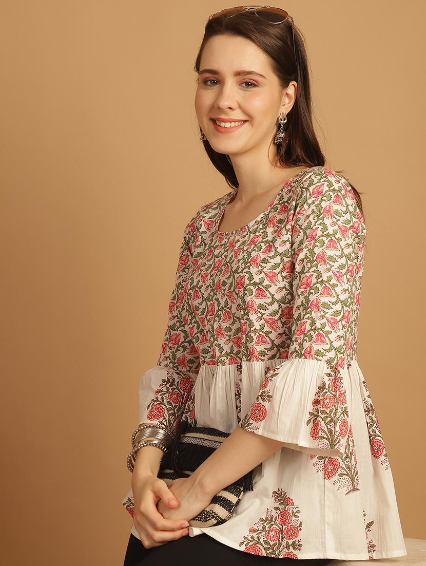 women three quarter sleeve flared ethnic top - 21737378 - Zoom Image - 0