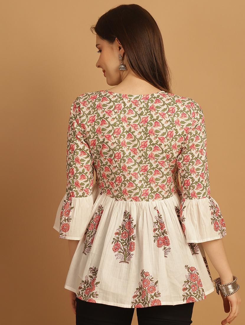 women three quarter sleeve flared ethnic top - 21737378 - Standard Image - 2