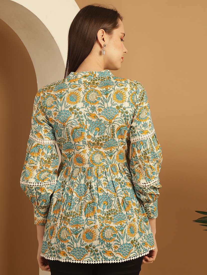 women floral printed mandarin neck a-line top - 21737390 -  Standard Image - 2