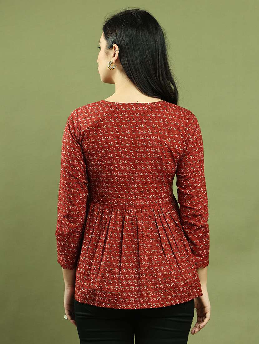 women three quarter sleeve flared ethnic top - 21737399 -  Standard Image - 2