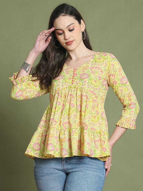 women three quarter sleeve tiered ethnic top - 21737401 - Standard Image - 0
