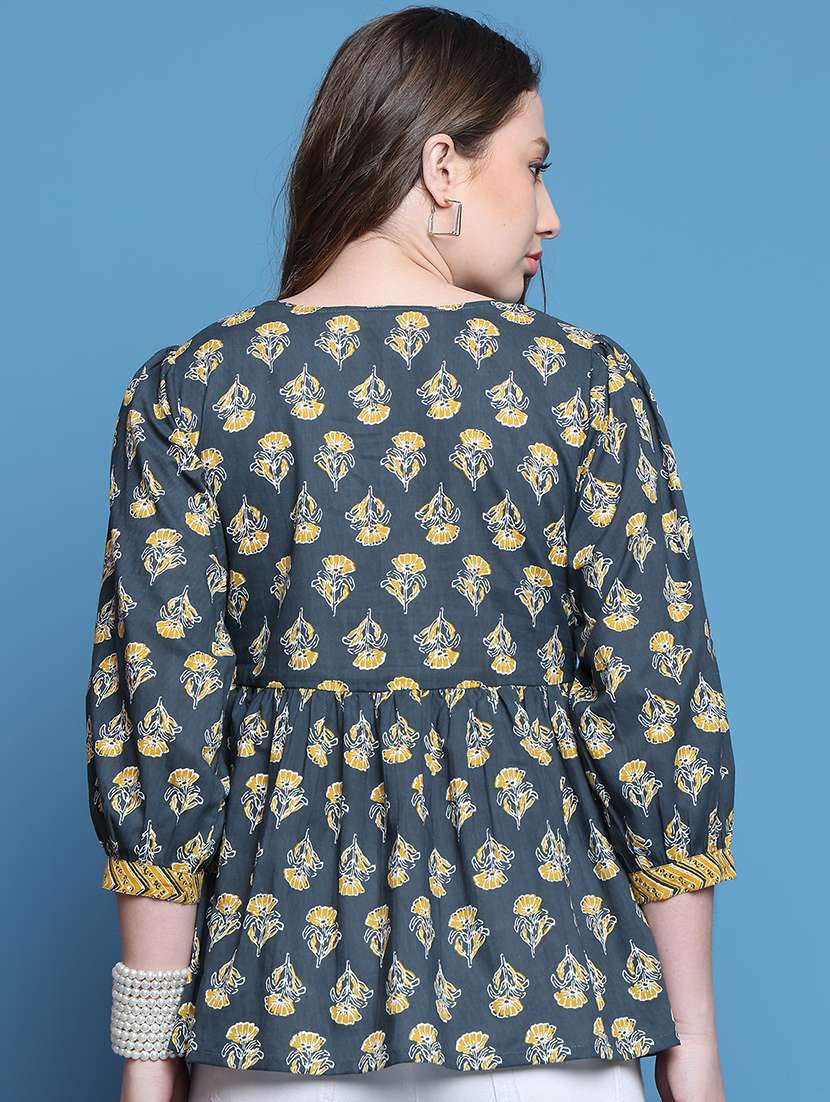 women three quarter sleeve flared ethnic top - 21737407 -  Standard Image - 2