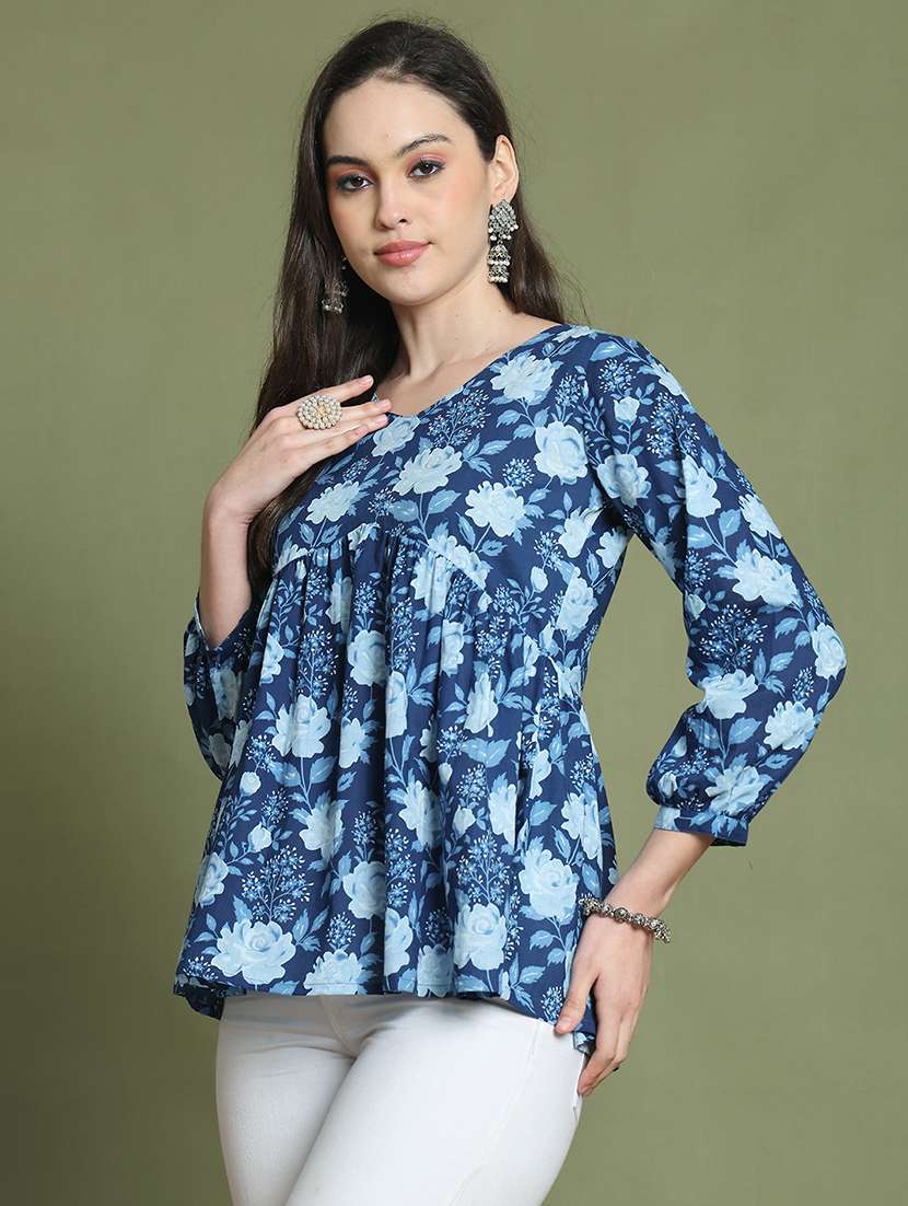 women floral printed v neck a-line top - 21737410 -  Standard Image - 2