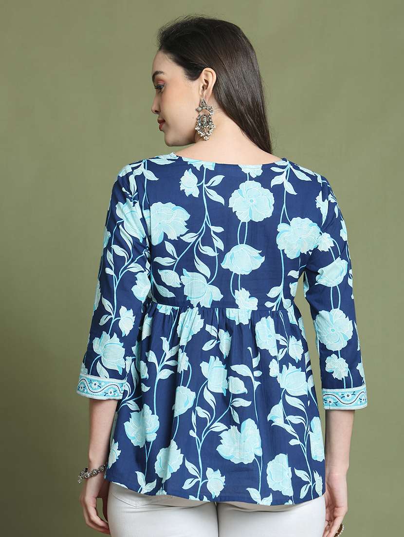 women three quarter sleeve a-line ethnic top - 21737411 -  Standard Image - 2