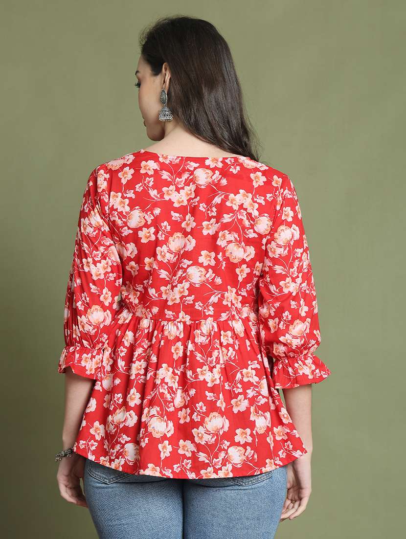 women three quarter sleeve flared ethnic top - 21737414 -  Standard Image - 2