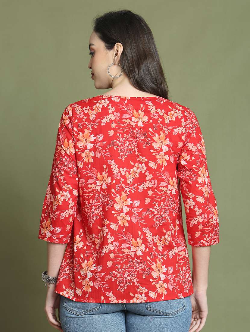 women floral printed notch neck a-line top - 21737417 -  Standard Image - 2