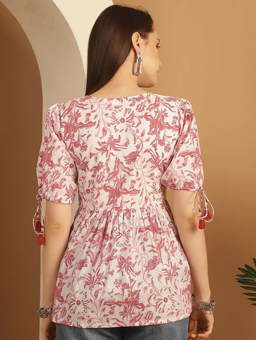 women floral short sleeve a-line ethnic top - 21737419 -  Standard Image - 2