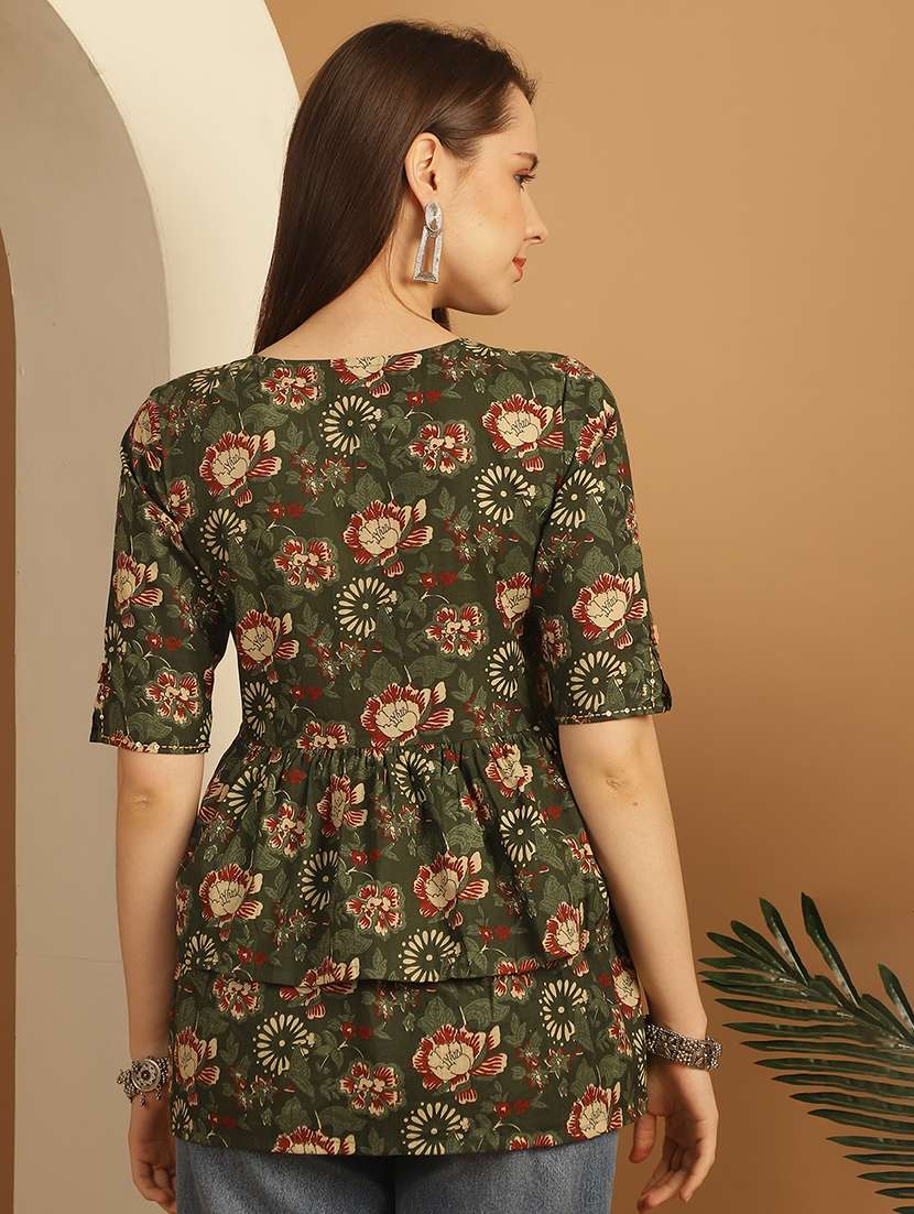 women floral short sleeve a-line ethnic top - 21737421 -  Standard Image - 2