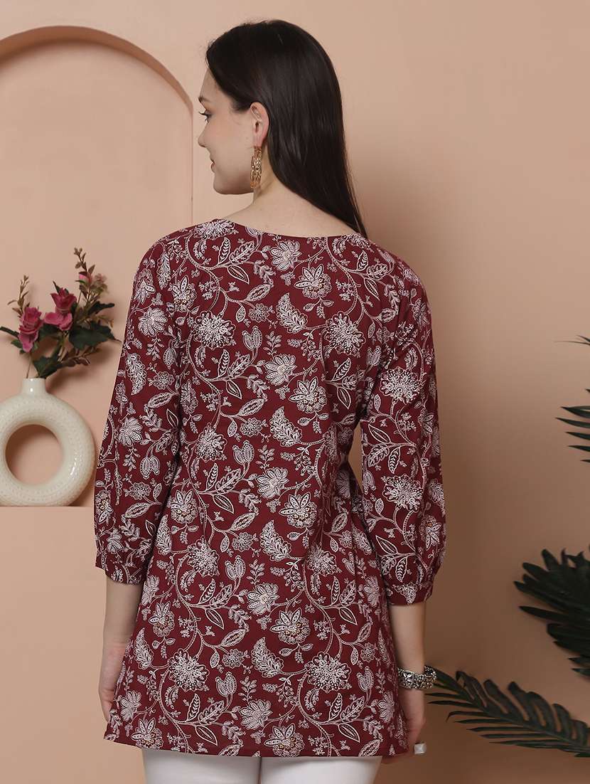 women floral printed mandarin neck straight top - 21737427 - Standard Image - 2