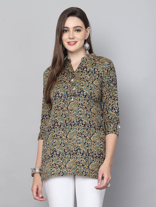 women printed three quarter sleeve straight kurti - 21737438 -  Standard Image - 0