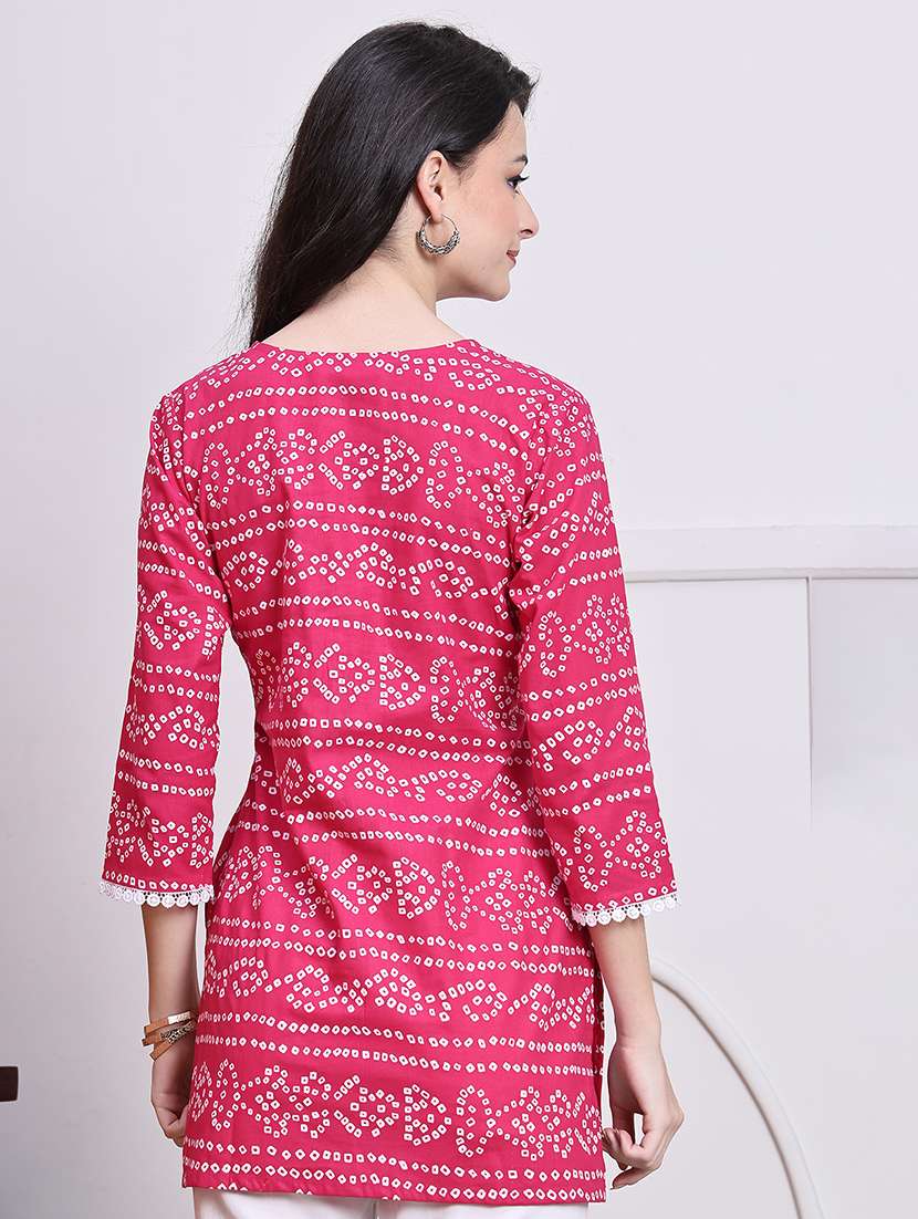 women bandhani printed v neck straight kurti - 21737456 -  Standard Image - 2