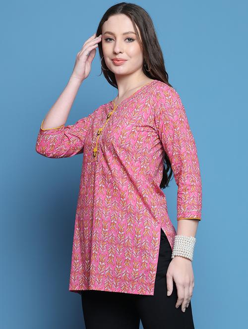 women printed three quarter sleeve straight kurti - 21737460 -  Standard Image - 0