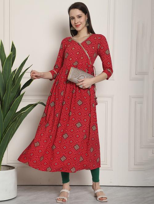 women bandhani printed v neck flared kurta - 21737520 -  Standard Image - 0