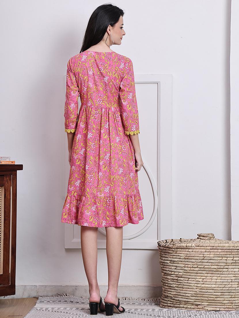 women floral printed overlap neck tiered dress - 21737540 - Standard Image - 2