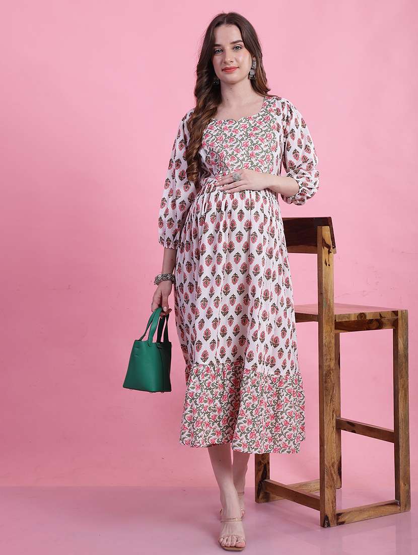 women floral three quarter sleeve maternity wear